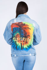 American Bazi Full Size Painted Back Distressed Denim Jacket - Edgy & Artistic