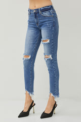 RISEN Distressed Frayed Hem Slim Jeans - Trendy High-Quality Denim