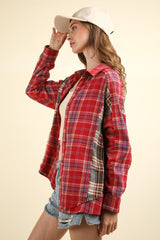 VERY J Women's Plaid Raw Detail Oversized Fall Shirt - Button-Down Fashion