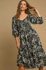 Elegant Umgee Women's Floral V-Neck Ruffle Hem Dress - Perfect for Brunch & Parties