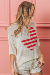 BiBi Women's Striped Heart Contrast Knit Top - Cute & Cozy Pullover