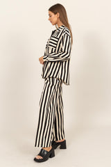 HYFVE Women's Striped Button Up Shirt & Wide-Leg Pants Set - Chic & Sophisticated Fashion