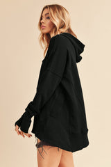 Aemi+Co Cotton Hoodie with Half Snap & Dropped Shoulders - Relaxed Fit