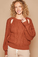 Women's Stylish Cable Knit Cutout Long Sleeve Sweater by POL