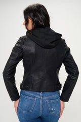 Coalition LA Vegan Leather Zip Up Hooded Jacket - Chic & Sustainable
