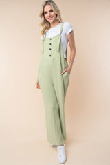 White Birch Sleeveless Wide Leg Jumpsuit with Pocketed Design