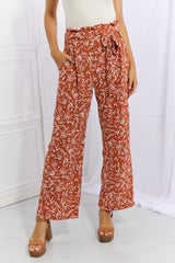 Heimish Geometric Printed Paperbag Waist Pants - Red Orange