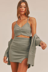 MABLE 3-Piece Sweater Set with Crop Cami, Mini Skirt, and Cardigan - Stylish Comfort