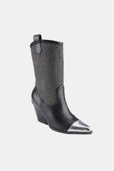 Weeboo Rhinestone-Embellished Chunky Heel Western Cowboy Boots - Glamorous & Comfortable