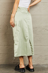 HYFVE High Waisted Cargo Midi Skirt with Elegant Scrunch Detail