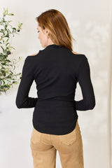 Culture Code Women's Ribbed Surplice Cold Shoulder Top - Soft & Stretchy