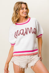 BiBi MAMA Women's Contrast Trim Short Sleeve Sweater - Chic & Versatile