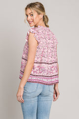 Chic Print Ruffle Sleeve Rayon Blouse - Cotton Bleu by Nu Lab