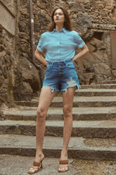 Kancan Women's Distressed Button-Fly High Waist Denim Shorts - Trendy and Chic