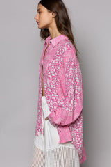 POL Oversized Button Down Long Sleeve Paisley Print Cotton Shirt