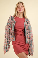 VERY J Shaggy Yarn Knit Zip Up Jacket - Cozy & Festive Holiday Outerwear