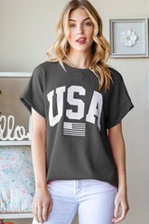 Heimish USA Graphic Ribbed Short Sleeve Top - Patriotic Fashion