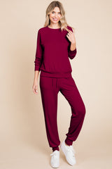 Women's Comfortable Round Neck Raglan Sleeve Lounge Set - Top & Pants