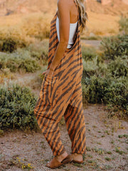 Trendy Animal Print V-Neck Sleeveless Jumpsuit with Pockets - Full Size