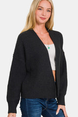 Zenana Women's Open Front Drop Shoulder Sweater Cardigan - Cozy & Stylish Layering Piece