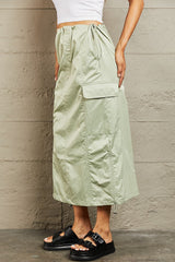 HYFVE High Waisted Cargo Midi Skirt with Elegant Scrunch Detail