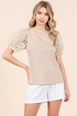 Mittoshop Women's Round Neck Puff Sleeve Top - Chic & Versatile