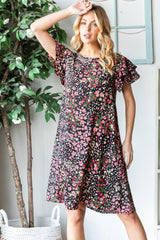 Heimish Women's Printed Ruffled Short Sleeve Dress with Pockets - Summer Fashion