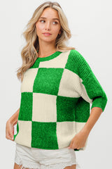 BiBi Women's Checkered Contrast Round Neck Sweater - Trendy & Comfortable
