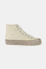 Beast Fashion Glitter Lace-Up Studded Platform Sneakers - Glamorous and Comfortable Footwear