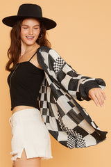 Annie Wear Women's Checkered Open Front Cardigan with Drop Shoulder Design