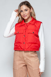 Trendy Quilted Crop Vest with Snap-Down Closure for Stylish Layering