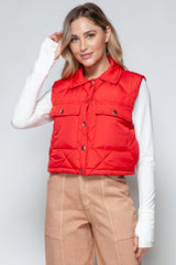 Trendy Quilted Crop Vest with Snap-Down Closure for Stylish Layering