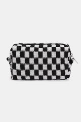 Zenana Checkered Knit Cosmetic Pouch - Trendy Small Makeup Bag with Zipper Closure
