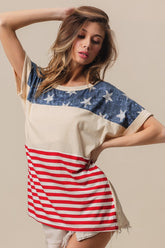 Patriotic American Flag Theme Short Sleeve T-Shirt - Perfect for 4th of July