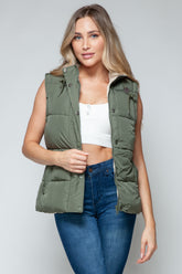 Snobbish Snap and Zip Hooded Vest with Pockets & Drawstring