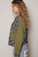 POL Women's Classic Plaid Button Down Shirt with Chest Pockets - Versatile Waffle-Knit Design