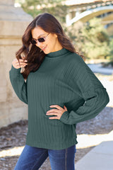 Basic Bae Full Size Ribbed Seam Mock Neck Knit Top - Chic and Comfortable