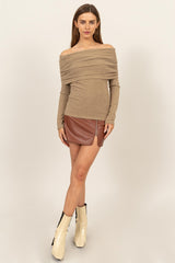 HYFVE Women's Fuzzy Off-Shoulder Textured Knit Top - Chic & Versatile