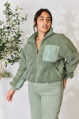 Heimish Women's Sherpa Zip Up Collared Jacket - Chic & Cozy Winter Essential