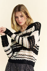 Davi & Dani Contrast Striped Crochet Knit Cover Up - Stylish Drop Shoulder Design