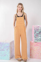 Vintage Style Texture Washed Wide Leg Cotton Overalls - VERY J