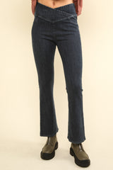 Stylish Washed Denim Crossover Waist Stretch Leggings for Women