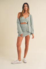 MABLE Women's 3-Piece Sweater Set: Crop Cami, Mini Slit Skirt & Cardigan