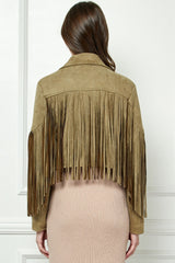 Veveret Women's Suede Fringe Moto Jacket - Stylish Long Sleeve Outerwear