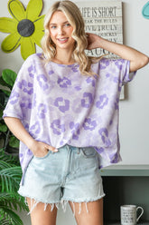 HOPELY Women's Oversized Waffle Knit T-Shirt with Stylish Print