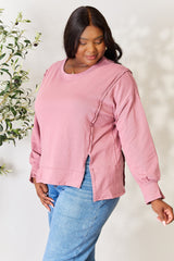 Culture Code Round Neck Exposed Seam Slit Top - Versatile & Comfortable