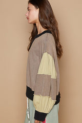 POL Waffle-Knit Color Block Round Neck Cotton Sweatshirt - Stylish, Cozy & Versatile