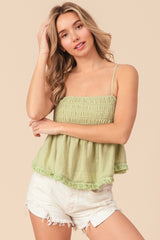 Trendy BiBi Fringed Hem Smocked Cami Top - 100% Cotton