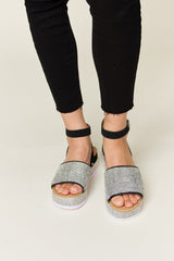 Forever Link Women's Rhinestone Buckle Strappy Wedge Sandals - Glamorous Mid-Heel Comfort