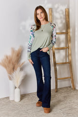 Hailey & Co Full Size Printed Round Neck Blouse - Versatile Women's Top